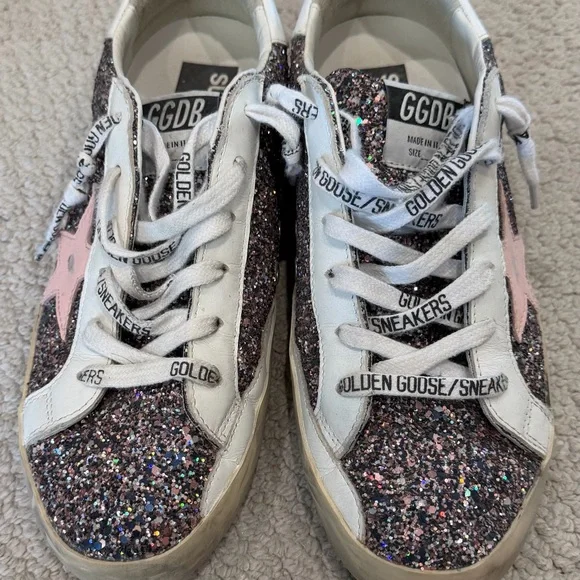 Golden Goose Glitter Low-Top Sneakers with Pink Star - Picture 2 of 4